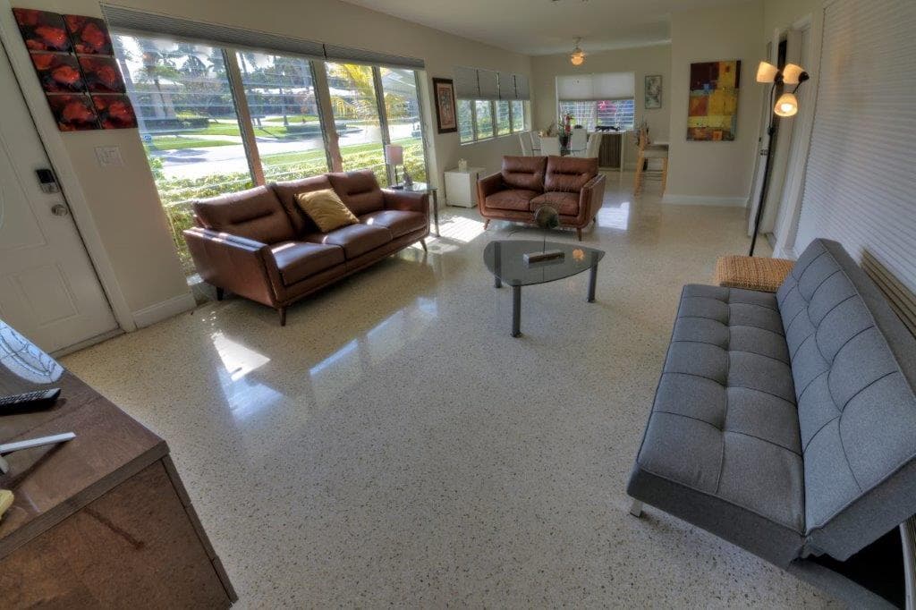Modern living room at Dolphin Isles Suites Hotel with stylish furniture